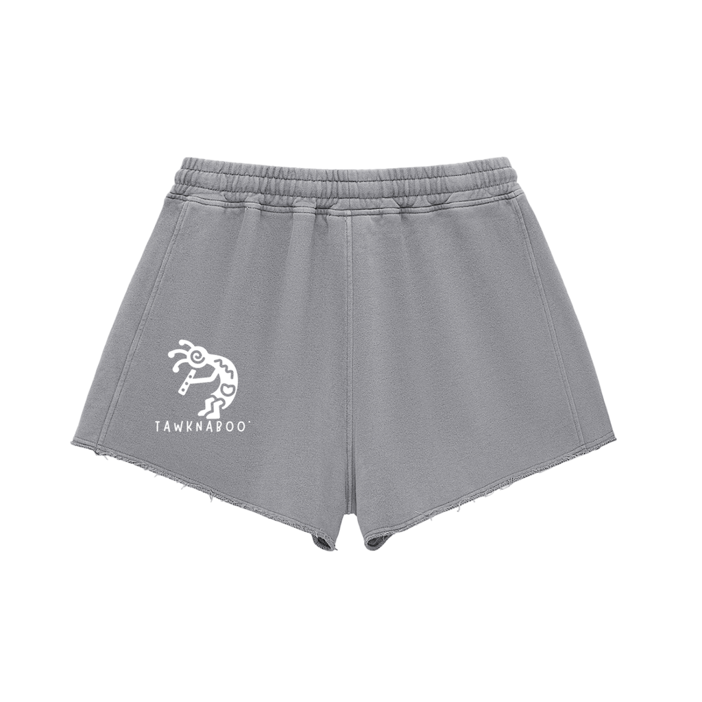 Snow Washed Raw Edge Drawstring Shorts