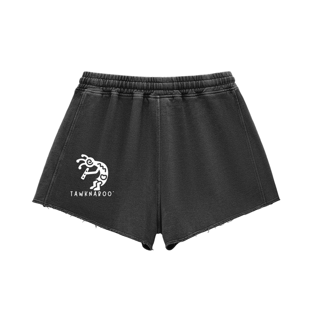 Snow Washed Raw Edge Drawstring Shorts