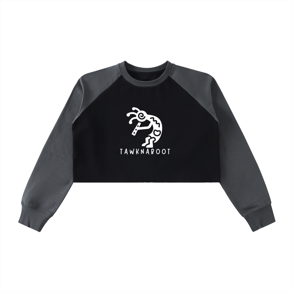 Raw-Hem Color-Block Raglan Crop Sweatshirt