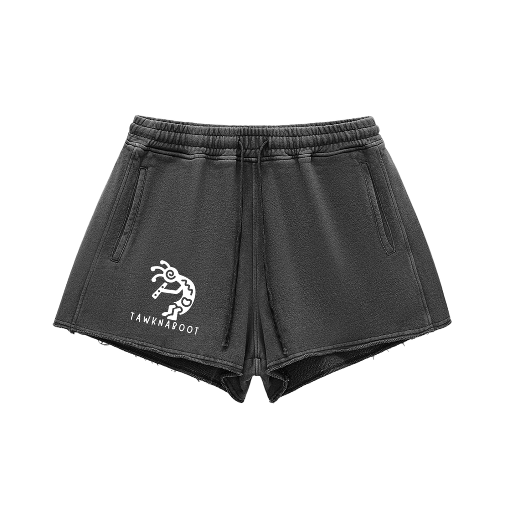 Snow Washed Raw Edge Drawstring Shorts